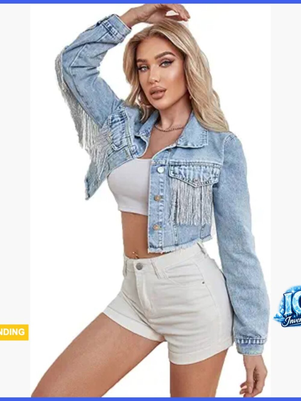 Crop Denim Jacket with Fringe Tassel Casual Slim Fit